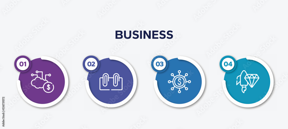 infographic element template with business outline icons such as yen, cybercrime, proof of burn, facilities vector. infographic element template with business outline icons such as yen, cybercrime, proof of burn, facilities vector.
