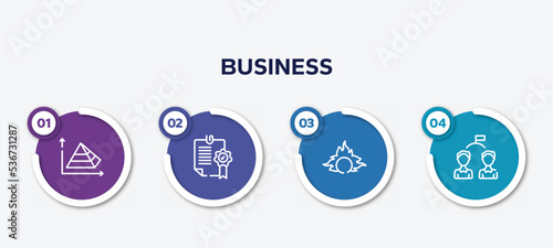 infographic element template with business outline icons such as pyramid chart, confirmation, proof of burn, competitor vector.