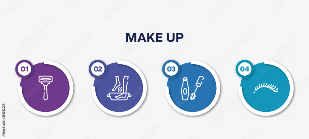 infographic element template with make up outline icons such as shaving, soak, mascara makeup, eyelashes vector.
