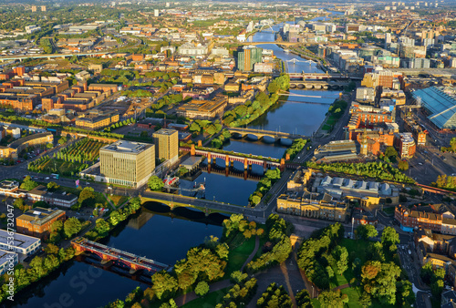 Fototapeta Naklejka Na Ścianę i Meble -  Aerial view of the River Clyde and Glasgow City during oncoming storm