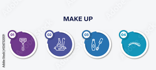 infographic element template with make up outline icons such as shaving, soak, mascara makeup, eyelashes vector.