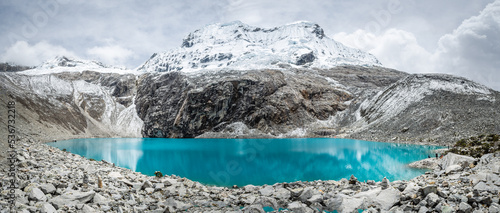 amazing view of 69 lagoon in peruvian andes, huascaran photo