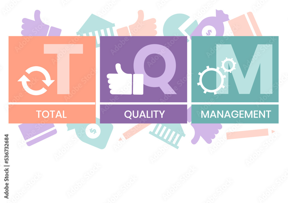 TQM - total quality management. Platform. business concept background. Vector illustration for website banner, marketing materials, business presentation, online advertising TQM - total quality management. Platform. business concept background. Vector illustration for website banner, marketing materials, business presentation, online advertising