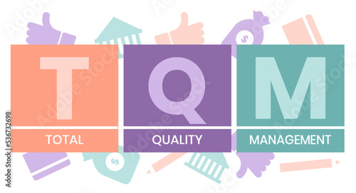 TQM - total quality management. Platform. business concept background. Vector illustration for website banner, marketing materials, business presentation, online advertising