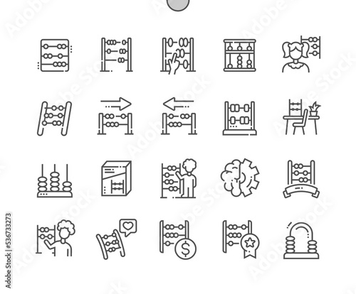 Abacus ccounting. Education and school element. Mathematical. Buy, price and reviews. Kids playing. Pixel Perfect Vector Thin Line Icons. Simple Minimal Pictogram