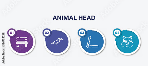 infographic element template with animal head outline icons such as bench, toucan, trap, chipmunk vector.