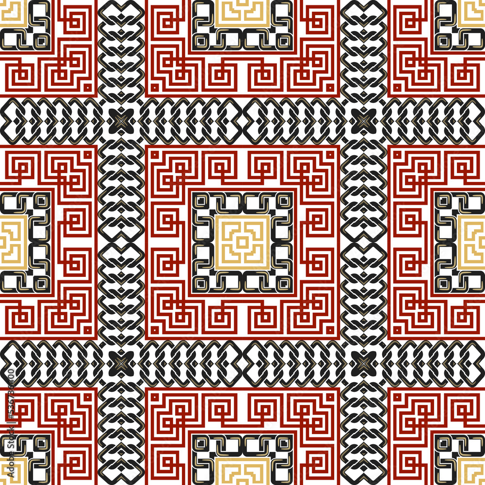 Chains seamless pattern. Ornamental trendy vector background. Colorful patterned repeat plaid tartan backdrop. Intricate chains ornaments. Ornate design on white. Greek key, meanders. Endless texture