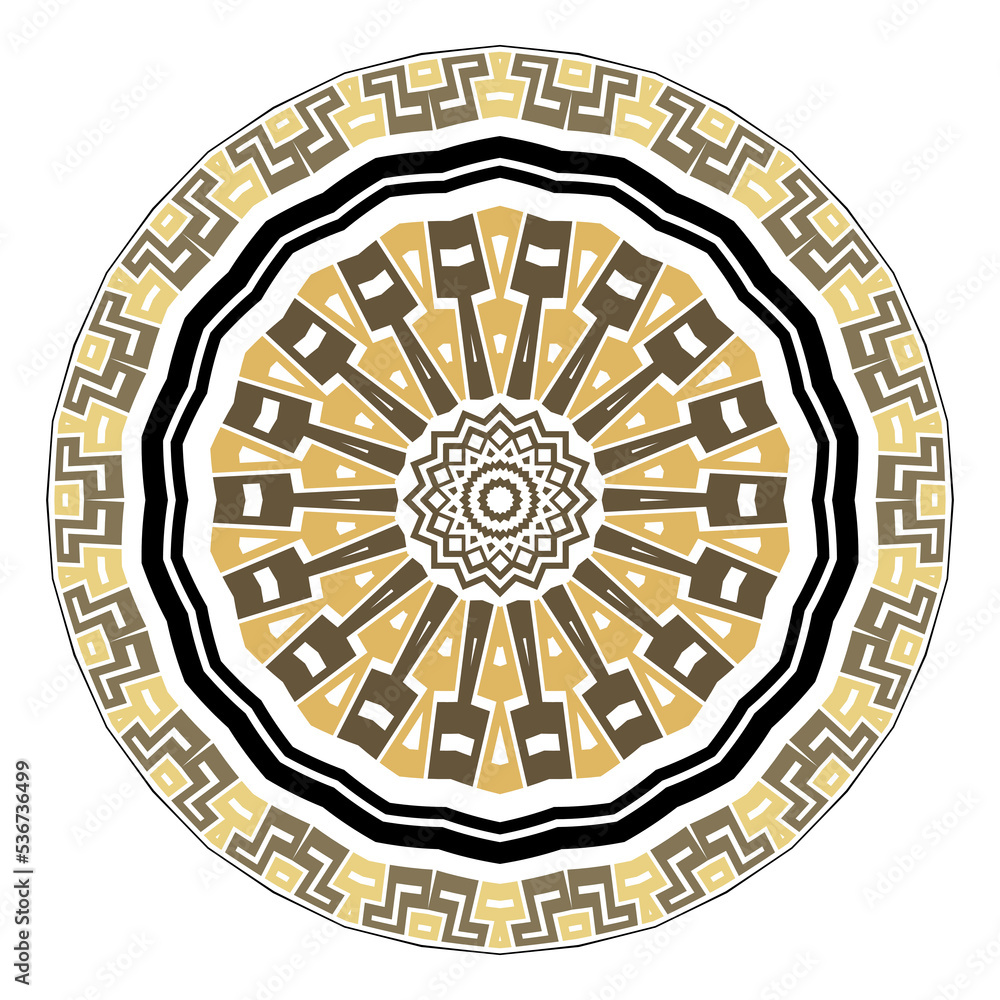 Floral beautiful round mandala pattern. Traditional tribal ethnic style vector background. Greek key meanders ornament. Abstract colorful flowers. Ornamental decorative design on white background
