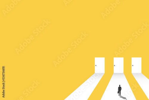 Business opportunity or career success vector concept with man standing in front of the door. Symbol of courage, ambition, having a goal, inspiration. 2