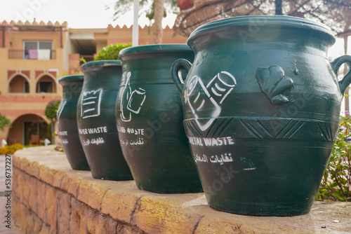 Canvas Print Separate waste collection at the hotel in Egypt