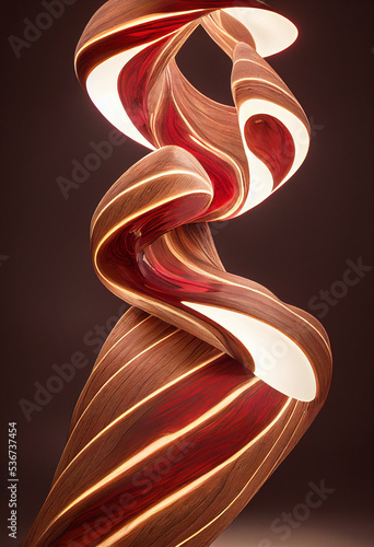 Whirlwind Wood Sculpture Intermixed With Red Liquid Epoxy, Art Decorate Item Design 3D Illustration