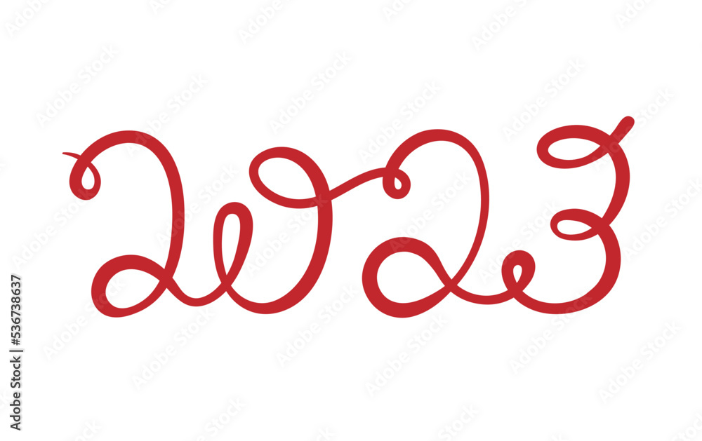 2023 Continuous one line drawing of a new year red text. 2023 handwritten lettering. Celebration New Year concept isolated on white background. Text for greeting card design. 2023 Continuous one line drawing of a new year red text. 2023 handwritten lettering. Celebration New Year concept isolated on white background. Text for greeting card design.