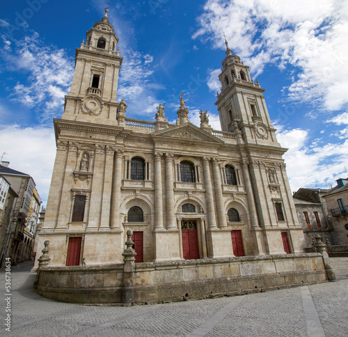 Facade of the Cathedral of Lugo with two towers. Galicia. Spain