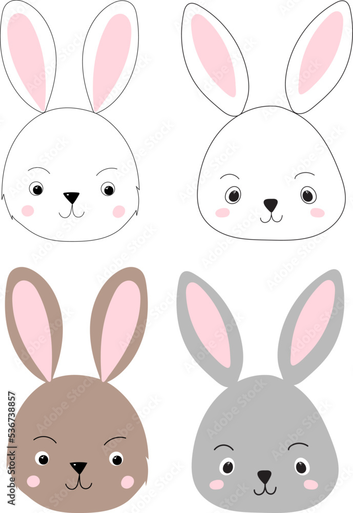 Obraz premium rabbit, hare portrait cartoon on white background, isolated vector