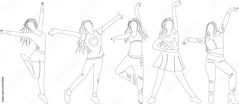 girls dancing sketch ,outline icon isolated vector