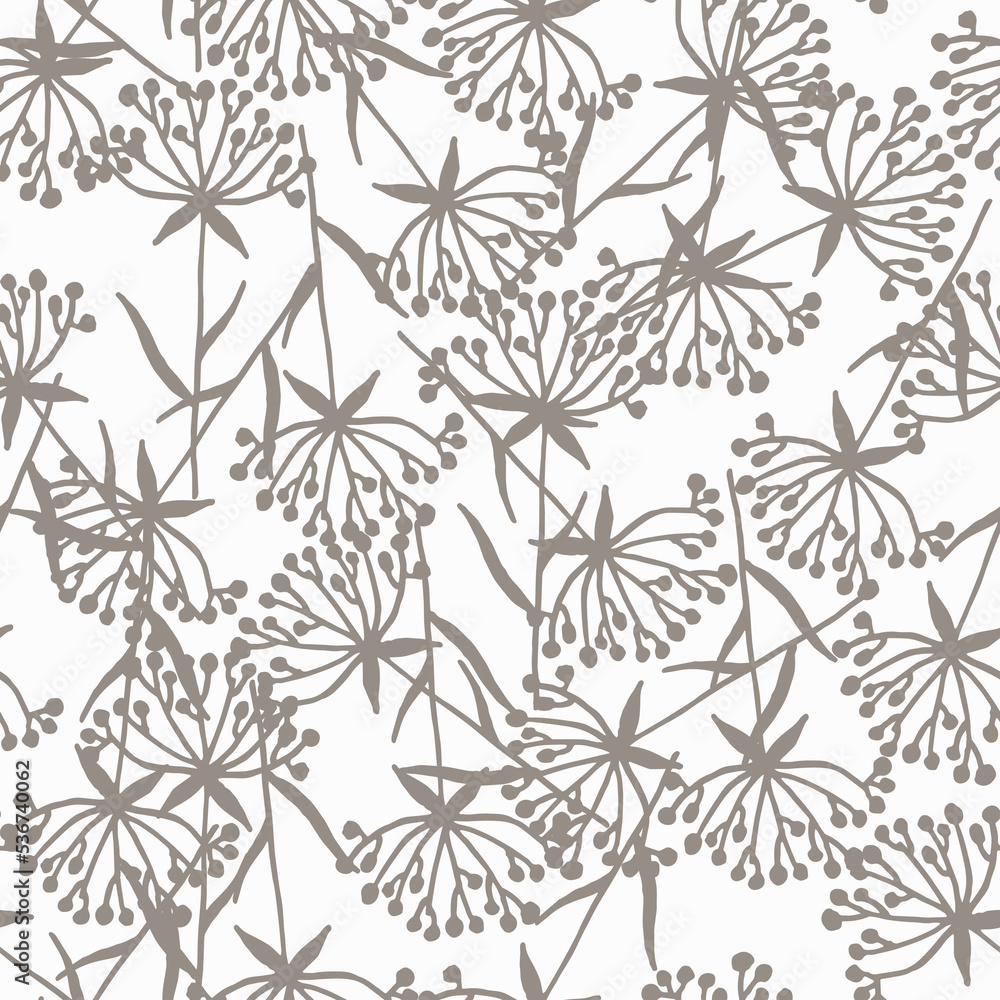 Seamless beige brown botanical pattern. Digitally hand painting floral background. Modern leaves design for fabric, wallpaper, surface.