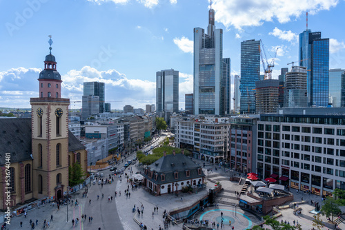 Contrast of the city of Frankfurt  the oldest area of       the city with the business and office area.
