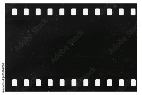 Strip of old celluloid film with dust and scratches on transparent background