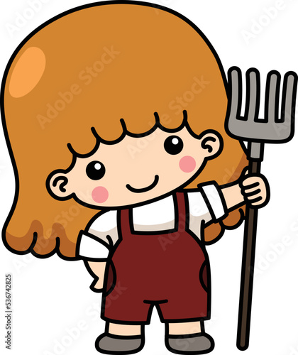 farmer girl holding fork ready to work