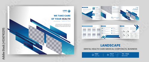 Landscape Medical Clinic, healthcare, trifold business brochure template design with Clean, minimal, and modern