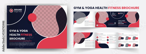 Gym fitness Landscape 6 Page tri fold yoga business company profile brochure design template