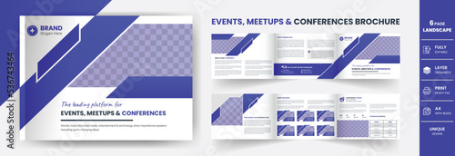 Conference landscape webinar trifold business 6 Page Brochure Cover background design.