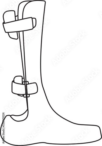 Ankle Foot Orthotics drawing line AFO or brace, medical illustration, support weak limbs