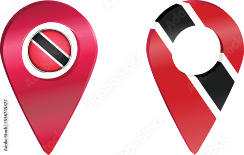 Destination pin icon with Trinidad and Tobago flag.Location red map marker