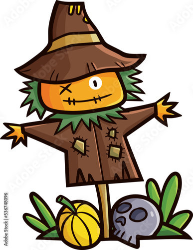 Funny and scary brown scarecrow cartoon illustration