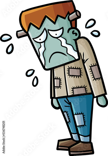 Funny frankenstein standing with sad face and crying