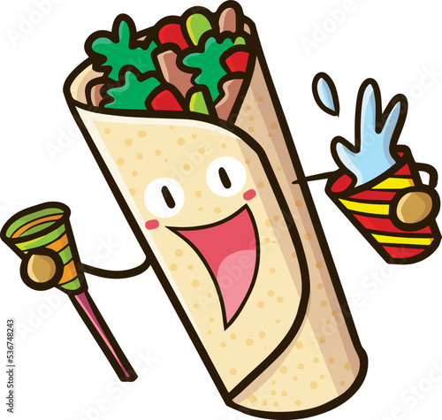 Cute kebab cartoon character ready to party