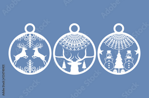 laser cut snowflakes christmas ball vector set