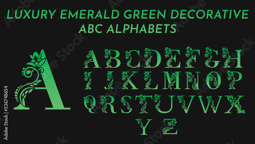 Luxury decorative metallic emerald green letters abc alphabets monogram logo design templates