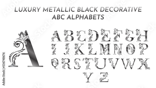 Luxury decorative metallic black letters abc alphabets monogram logo design templates