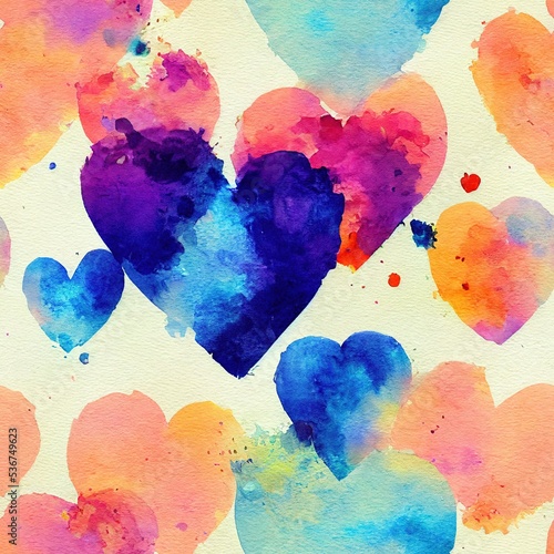 Seamless watercolor heart pattern