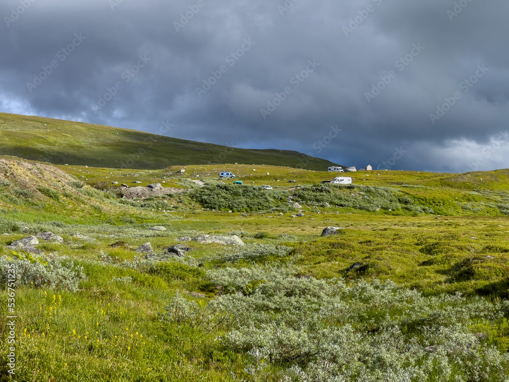 Landschaft nahe des Stekenjokk Plateau am Vildmarksvägen in Lappland, Schweden