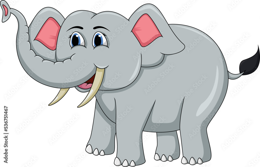 cute gray elephant lifts its trunk and smiles cartoon vector illustration cute gray elephant lifts its trunk and smiles cartoon vector illustration