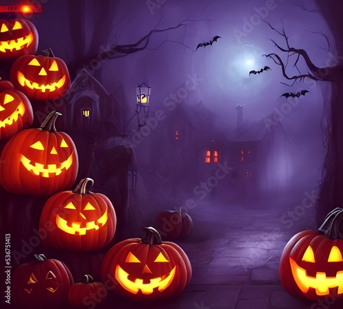 Illustration of Halloween Pumpkins in a scary and creepy environment 
