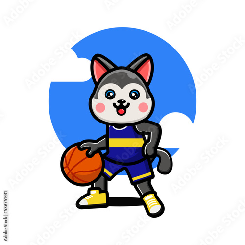 Happy cute husky playing basketball © Deris Firmansyah