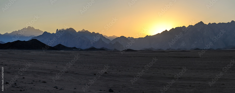 Sunset over the desert and mountains of Egypt