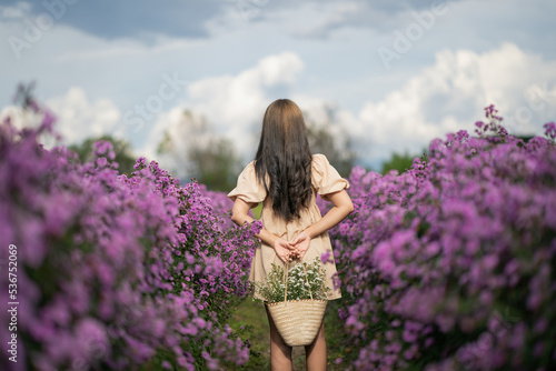 Traveler asian woman travel in flower garden.