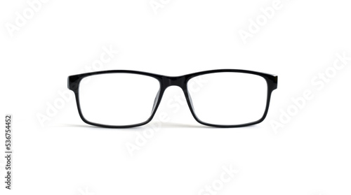 Eyeglasses with black frame, shiny. wear for eye health, isolated on white background