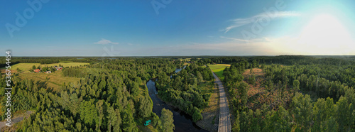 Landschaftspanorama in Skåne mit Fluss Helge å, Schweden  photo