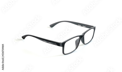 Eyeglasses with black frame, shiny. wear for eye health, isolated on white background