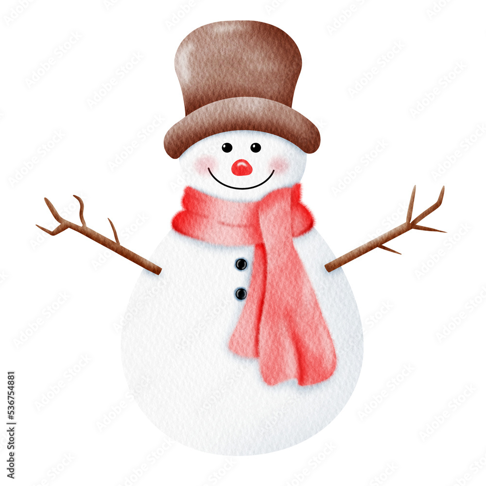 Watercolor snowman. Stock Illustration Adobe Stock