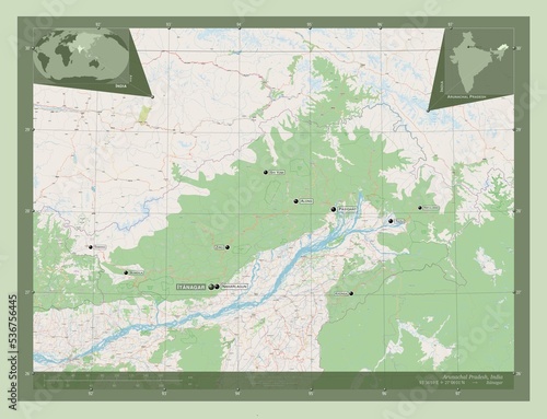 Arunachal Pradesh, India. OSM. Labelled points of cities photo