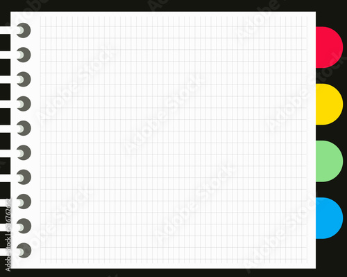 Top view of blank paper with grids of notebook or organizer. Cartoon vector style for your design.  