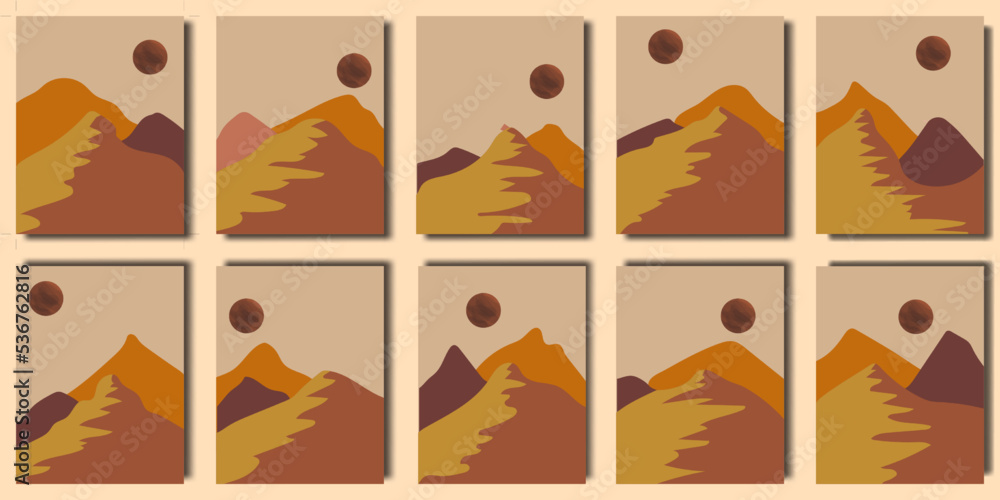Abstract modern wall art mountain and moon aesthetic design 