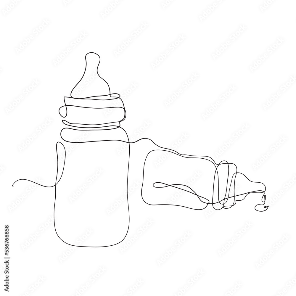 continuous line drawing baby bottle pacifier illustration Stock Vector ...