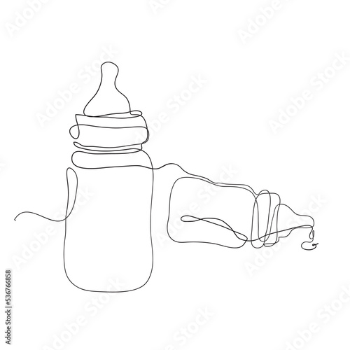 continuous line drawing baby bottle pacifier illustration